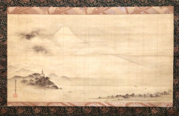 【富士山図】清原(狩野)雪信 1000 女流画家 江戸狩野 掛け軸　肉筆 富士山図】清原(狩野)雪信 1000 女流画家 江戸狩野 掛け軸 肉筆